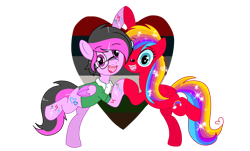 Size: 4576x2771 | Tagged: safe, artist:mlpcartel, oc, oc only, oc:dragonfly, oc:rainbowrider, pegasus, pony, female, glasses, heart, heart background, implied necrophilia, mare, necrophilia pride flag, pride flag