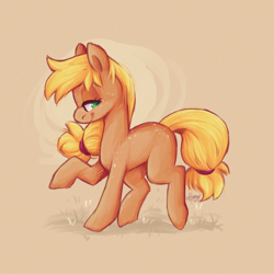 Size: 1500x1500 | Tagged: safe, artist:lionbun, applejack, earth pony, pony, g4, cute, female, looking at you, mare, missing cutie mark, signature, standing
