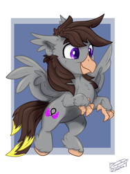 Size: 1200x1600 | Tagged: safe, artist:rutkotka, oc, oc only, oc:luxor, classical hippogriff, hippogriff, commission, hippogriff oc, passepartout, smiling, solo, spread wings, three quarter view, wings, ych result