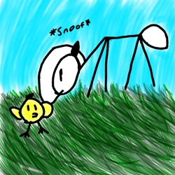 Size: 1000x1000 | Tagged: safe, artist:scandianon, oc, oc only, oc:stickmare stickenson, earth pony, pony, chick, female, grass, mare, outdoors, sky, snoof, stick figure, stickmare