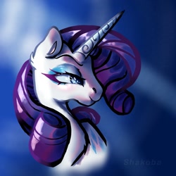 Size: 1280x1280 | Tagged: safe, artist:shakoba, rarity, pony, unicorn, g4, beautiful, bust, cute, female, instagram, light, mare, portrait, raribetes, side view, solo