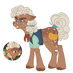 Size: 1000x1000 | Tagged: safe, artist:kazmuun, ma hooffield, earth pony, pony, series:kazmuun's drawing every pony, g4, alternate design, blue eyelashes, bucktooth, bushy brows, clothes, cloven hooves, coat markings, colored eyelashes, countershading, dappled, ears back, female, freckles, hooffield family, leg fluff, mare, redesign, screencap reference, shirt, simple background, solo, standing, transparent background, unshorn fetlocks, white pupils