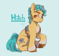 Size: 2327x2226 | Tagged: safe, artist:permafox, hitch trailblazer, earth pony, pony, g5, high res, looking back, male, raised hoof, serious, serious face, sitting, sketch, solo, stallion
