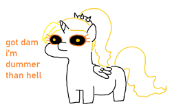 Size: 701x454 | Tagged: safe, artist:jargon scott, oc, oc only, oc:dyx, alicorn, pony, female, filly, foal, misspelling, ms paint, simple background, solo, white background