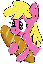 Size: 146x220 | Tagged: safe, artist:purppone, cherry berry, earth pony, pony, g4, baguette, bread, food, happy, simple background, solo, transparent background
