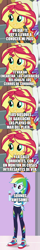 Size: 500x3103 | Tagged: safe, edit, edited screencap, screencap, rainbow dash, sunset shimmer, human, equestria girls, g4, my little pony equestria girls: better together, argentina, comic, human sunset, screencap comic, spanish, translated in the description