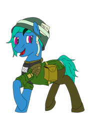 Size: 2449x3265 | Tagged: safe, artist:timejumper, oc, oc only, oc:shanalotte, earth pony, pony, bag, boots, bulletproof vest, clothes, helmet, high res, press badge, reporter, saddle bag, shoes, simple background, solo, thigh boots, transparent background, war correspondent