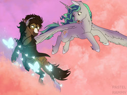 Size: 2160x1620 | Tagged: safe, artist:angstyram, oc, oc only, alicorn, earth pony, pony, alicorn oc, duo, earth pony oc, horn, wings