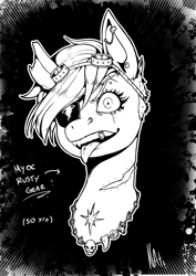 Size: 1446x2039 | Tagged: safe, artist:natt333, oc, oc:rusty gear, earth pony, pony, monochrome, solo