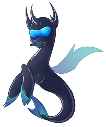 Size: 2052x2451 | Tagged: safe, artist:moonatik, oc, oc only, oc:facade, changeling, seapony (g4), changeling oc, diving suit, high res, latex, latex suit, male, rebreather, seaponified, simple background, solo, species swap, transparent background