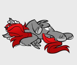 Size: 498x422 | Tagged: safe, artist:opalacorn, oc, oc only, oc:void, pegasus, pony, family guy death pose, female, gray background, lying down, mare, on side, pegasus oc, simple background, solo