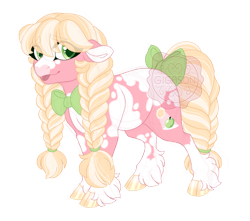 Size: 3057x2700 | Tagged: safe, artist:gigason, oc, oc only, oc:sunlight, earth pony, pony, bow, braid, cloven hooves, earth pony oc, female, high res, magical lesbian spawn, mare, obtrusive watermark, offspring, parent:applejack, parent:sunshine smiles, simple background, solo, tail, tail bow, tongue out, transparent background, unshorn fetlocks, watermark
