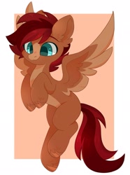 Size: 1521x2048 | Tagged: safe, artist:cinnamontee, oc, oc:chiller, pegasus, pony, countershading, flying, male, passepartout, solo, wings