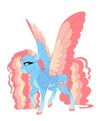 Size: 3600x4100 | Tagged: safe, artist:gigason, oc, oc only, oc:butterfly breeze, pegasus, pony, coat markings, colored hooves, colored muzzle, colored wings, gradient hooves, grin, hoof polish, long mane, looking back, magical lesbian spawn, multicolored wings, obtrusive watermark, offspring, pale belly, parent:fluttershy, parent:meadowbrook, parents:flutterbrook, raised hoof, simple background, smiling, socks (coat markings), solo, spread wings, teal eyes, transparent background, watermark, wings