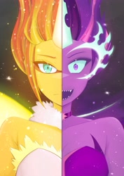 Size: 3307x4677 | Tagged: safe, artist:deeemperor, sunset shimmer, twilight sparkle, human, equestria girls, g4, my little pony equestria girls: friendship games, choker, daydream shimmer, duo, female, magic, midnight sparkle, open mouth