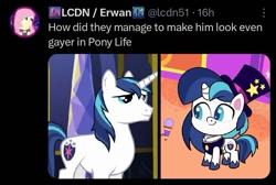 Size: 711x477 | Tagged: safe, screencap, shining armor, pony, unicorn, g4, g4.5, little miss fortune, my little pony: pony life, male, meta, size difference, solo, stallion, twitter