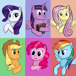 Size: 1920x1920 | Tagged: safe, artist:lemo-in, applejack, fluttershy, pinkie pie, rainbow dash, rarity, twilight sparkle, g4, bust, mane six, portrait