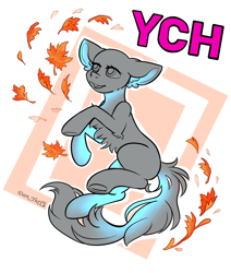 Size: 1576x1860 | Tagged: safe, artist:yuris, oc, oc only, pony, advertisement, any gender, any race, autumn, chest fluff, commission, leaves, open mouth, simple background, smiling, solo, underhoof, white background, ych sketch, your character here