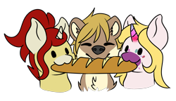 Size: 2343x1348 | Tagged: safe, artist:noxi1_48, oc, oc only, oc:treble pen, ambiguous species, pony, unicorn, daily dose of friends, bread, bust, food, furry, furry oc, simple background, transparent background, trio