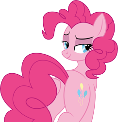 Size: 4687x4826 | Tagged: safe, artist:mlptmntfan2000, pinkie pie, earth pony, pony, g4, balloonbutt, butt, butt touch, female, flank, hoof on butt, lidded eyes, plot, sexy, show accurate, simple background, smiling, solo, transparent background, vector