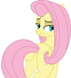 Size: 4171x4547 | Tagged: safe, artist:mlptmntfan2000, fluttershy, pegasus, pony, g4, butt, butt touch, female, flank, flutterbutt, hoof on butt, lidded eyes, plot, sexy, simple background, smiling, solo, stupid sexy fluttershy, transparent background