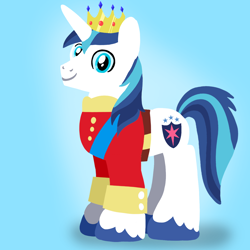 Size: 1400x1400 | Tagged: safe, artist:mlplary6, shining armor, pony, unicorn, g4, clothes, crown, jewelry, looking at you, male, regalia, smiling, smiling at you, stallion