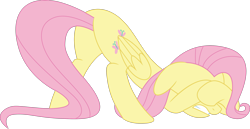 Size: 4000x2068 | Tagged: safe, artist:mlptmntfan2000, fluttershy, pegasus, pony, g4, butt, cowering, female, mare, plot, scared, simple background, solo, transparent background