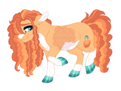 Size: 3600x2700 | Tagged: safe, artist:gigason, oc, oc only, oc:annona, earth pony, pony, closed mouth, coat markings, colored hooves, earth pony oc, female, high res, hoof polish, lidded eyes, magical lesbian spawn, mare, obtrusive watermark, offspring, pale belly, parent:applejack, parent:meadowbrook, parents:applebrook, raised hoof, smiling, socks (coat markings), solo, teal eyes, watermark