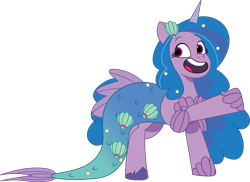 Size: 1957x1421 | Tagged: safe, alternate version, artist:prixy05, izzy moonbow, pony, unicorn, g5, my little pony: tell your tale, clothes, costume, fish tail, mermaid tail, nightmare night costume, simple background, solo, tail, transparent background, vector