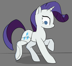 Size: 1002x921 | Tagged: safe, artist:marrsund, rarity, pony, unicorn, g4, amputee, cybernetic legs, female, gray background, mare, prosthetic leg, prosthetic limb, prosthetics, raised hoof, simple background, solo