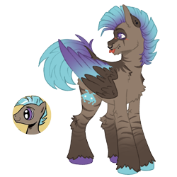 Size: 1000x1000 | Tagged: safe, artist:kazmuun, idw, 8-bit (g4), pegasus, pony, series:kazmuun's drawing every pony, g4, alternate design, bifurcated tongue, body markings, chest fluff, chin fluff, colored eyelashes, colored wings, ear piercing, earring, facial markings, folded wings, gradient mane, gradient tail, gradient wings, jewelry, leg fluff, leg stripes, lip piercing, male, mismatched hooves, multicolored wings, nose piercing, nose ring, piercing, purple eyelashes, redesign, shoulder fluff, simple background, solo, stallion, standing, stripes, tail, transparent background, white pupils, wings