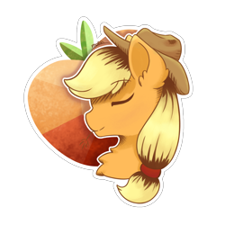 Size: 2500x2500 | Tagged: safe, artist:morrigun, applejack, earth pony, pony, g4, bust, element of harmony, element of honesty, eyes closed, female, hair tie, hat, high res, mare, redraw, signature, simple background, solo, transparent background