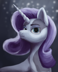 Size: 1280x1600 | Tagged: safe, artist:calebpedigo, rarity, pony, unicorn, g4, bust, female, lidded eyes, looking at you, mare, smiling, smiling at you, solo