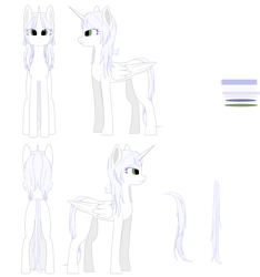 Size: 6000x6400 | Tagged: artist needed, source needed, safe, oc, oc only, oc:κασσάνδρα, alicorn, pony, alicorn oc, butt, concave belly, horn, plot, reference sheet, simple background, slender, solo, thin, white background, wings