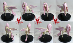 Size: 2021x1200 | Tagged: safe, artist:viistar, fluttershy, flutter pony, pony, g4, concave belly, craft, female, insect wings, large wings, long mane, mare, photo, quadrupedal, race swap, raised hoof, realistic horse legs, sculpture, solo, standing, style emulation, the last unicorn, thin legs, turnaround, wings