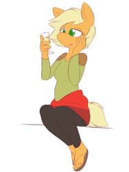Size: 2700x3600 | Tagged: safe, artist:dshou, oc, oc:sparkling cider, anthro, plantigrade anthro, ultimare universe, alcohol, champagne, champagne glass, female, high res, looking at something, mare, open mouth, sandals, simple background, sitting, solo, white background, wine