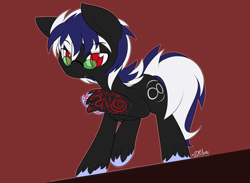 Size: 3900x2850 | Tagged: safe, artist:dshou, oc, oc only, oc:infinite scratch, earth pony, pony, black coat, bodypaint, earth pony oc, glasses, high res, looking at you, pince-nez, red eyes, simple background, solo, standing on two hooves, unshorn fetlocks