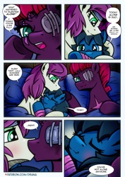 Size: 2480x3508 | Tagged: safe, artist:dsana, fizzlepop berrytwist, tempest shadow, oc, oc:lullaby dusk, oc:thistledown, earth pony, pegasus, pony, unicorn, comic:a storm's lullaby, g4, bandage, canon x oc, comic, cute, dialogue, eyepatch, family, female, filly, foal, heterochromia, high res, hug, kiss on the lips, kissing, lesbian, mare, scar, shipping, smiling, speech bubble, weapons-grade cute, wholesome