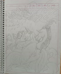 Size: 3000x3639 | Tagged: safe, artist:an0rmal5, discord, fluttershy, pinkie pie, princess celestia, g4, chocolate, chocolate rain, food, high res, irl, photo, rain, sketch, sketchbook, traditional art