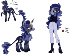 Size: 4000x3000 | Tagged: safe, artist:mushroombuttons1, rarity, human, pony, unicorn, equestria girls, g4, alternate design, anklet, blaze (coat marking), blue eyes, body markings, boots, button-up shirt, closed mouth, clothes, coat markings, colored hooves, crossed arms, ear piercing, earring, eyeshadow, facial markings, female, frown, gold eyeshadow, hair bun, high heels, horn, horn jewelry, jewelry, leonine tail, lidded eyes, makeup, mare, necklace, pale belly, pants, piercing, raised hoof, redesign, shirt, shoes, simple background, socks (coat markings), solo, standing, tail, tail jewelry, unamused, unshorn fetlocks, white background