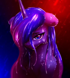 Size: 1402x1546 | Tagged: safe, artist:itssim, princess luna, alicorn, pony, g4, female, horn, mare, rain, sad, solo, wet, wet mane