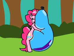 Size: 800x600 | Tagged: safe, artist:looner ultra 125, pinkie pie, earth pony, pony, g4, balloon, balloon fetish, balloon riding, cuddling, eyes closed, female, fetish, forest, grass, gritted teeth, happy, hug, mare, outdoors, snuggling, solo, teeth, that pony sure does love balloons, tree