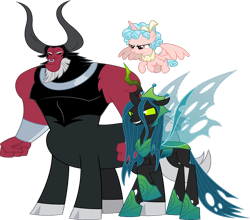Size: 1000x881 | Tagged: safe, artist:fruft, edit, vector edit, cozy glow, lord tirek, queen chrysalis, alicorn, centaur, changeling, changeling queen, pony, g4, the ending of the end, .svg available, alicornified, antagonist, cozycorn, delet this, duo female, evil grin, female, grin, legion of doom, link in source, male, mean three, race swap, size comparison, smiling, trio, ultimate chrysalis, vector, villainess, wrong aspect ratio
