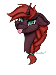 Size: 1620x2160 | Tagged: safe, artist:ohneechan, oc, oc only, oc:rusty wrenches, pony, unicorn, braid, bust, hairband, horn, profile picture, simple background, smiling, tongue out, transparent background, unicorn oc