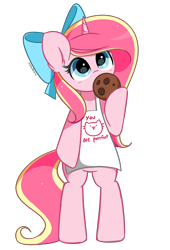 Size: 2196x3222 | Tagged: safe, artist:kittyrosie, oc, oc only, oc:rosa flame, pony, unicorn, semi-anthro, apron, arm hooves, clothes, cookie, eating, food, herbivore, high res, horn, simple background, transparent background, unicorn oc