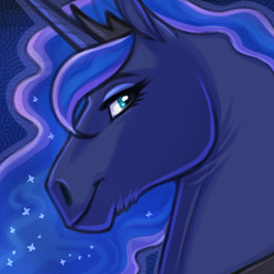 Size: 1000x1000 | Tagged: safe, artist:jenery, princess luna, alicorn, pony, g4, bust, draft horse, ethereal mane, female, hoers, mare, portrait, solo, sparkly eyes, wingding eyes