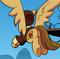 Size: 208x204 | Tagged: safe, idw, official comic, fleetfoot, paraheal, pegasus, pony, g4, spoiler:comic, spoiler:comic09, butt, flying, male, plot, stallion