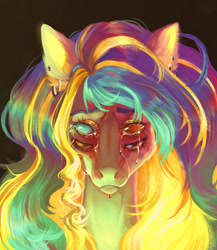 Size: 1159x1333 | Tagged: safe, artist:unt3n, oc, pony, bust, crying, four eyes, gold, multiple eyes, portrait, sketch, solo