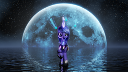 Size: 3840x2160 | Tagged: safe, artist:dieanondie, princess luna, alicorn, pony, g4, 3d, blender, high res, magic, moon, reflection, scepter, solo, water