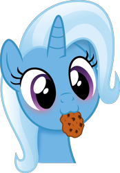 Size: 1850x2665 | Tagged: safe, artist:anime-equestria, trixie, pony, unicorn, g4, :3, blushing, bust, cookie, cute, diatrixes, female, food, horn, mare, mouth hold, nom, simple background, solo, transparent background, vector